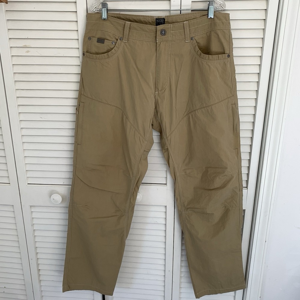 KUHL Hiking Pants Kontra Air Mens Khaki Tan Vented Articulated Knee 36x32 READ